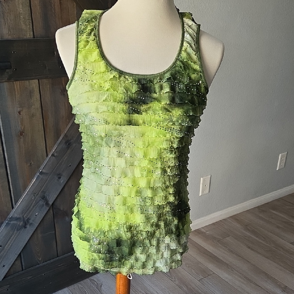 Vibrant Green Layered Tank Top Medium